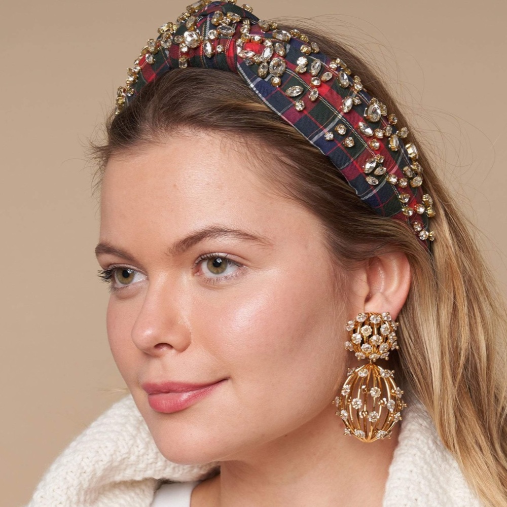 *ISO* Lele Sadoughi HOLIDAY PLAID MIXED SHAPE CRYSTAL KNOTTED HEADBAND - Picture 2 of 3